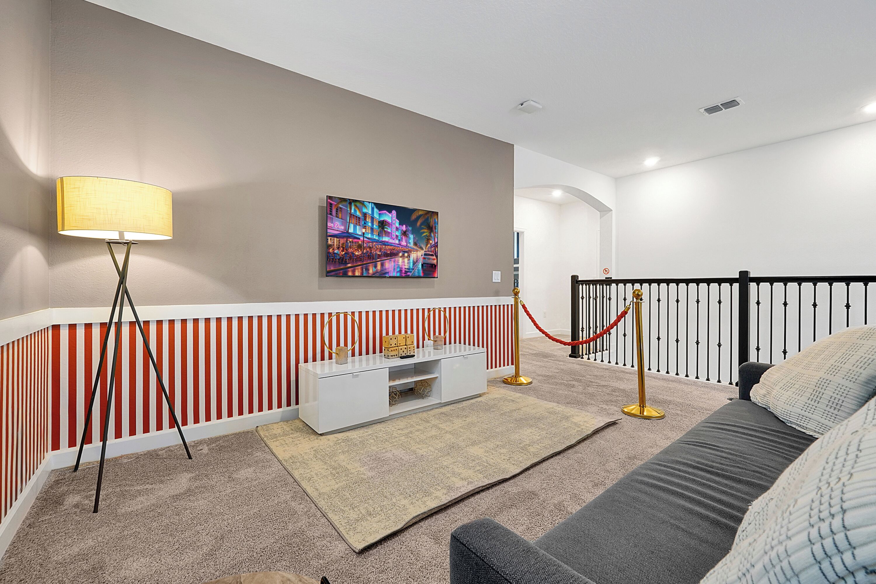Movie theater loft with red rope